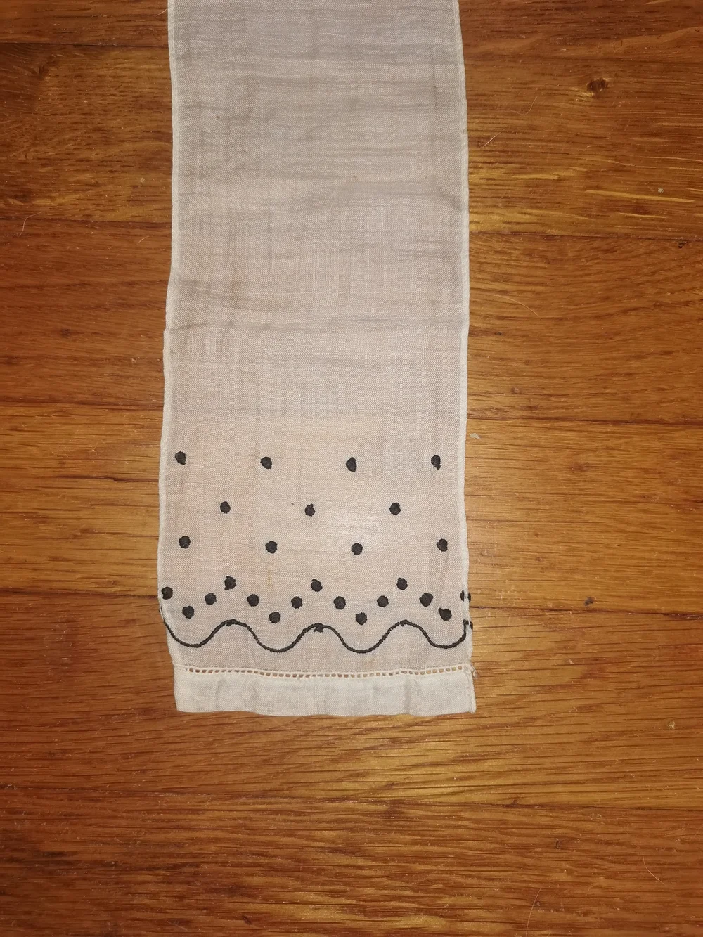 Antique Hand Embroidered Cotton Lappet Scarf: Victorian Head Covering